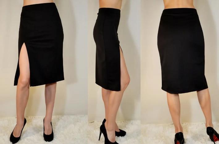 Юбка-карандаш женская по колено трикотажная с разрезом на ноге однотонная р. 56 Черный (2202748127) - фото 4 Юбка-карандаш женская по колено трикотажная с разрезом на ноге однотонная р. 56 Черный (2202748127) - фото 4