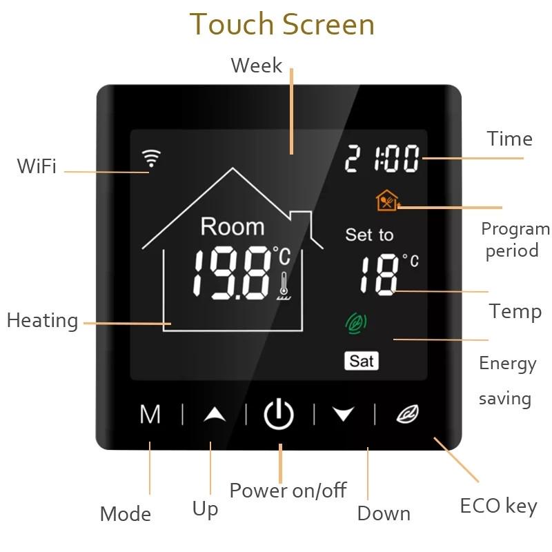 WiFi терморегулятор для теплого пола HeatTech HTW122-240 сенсорный комнатный 3500 Вт Черный - фото 6