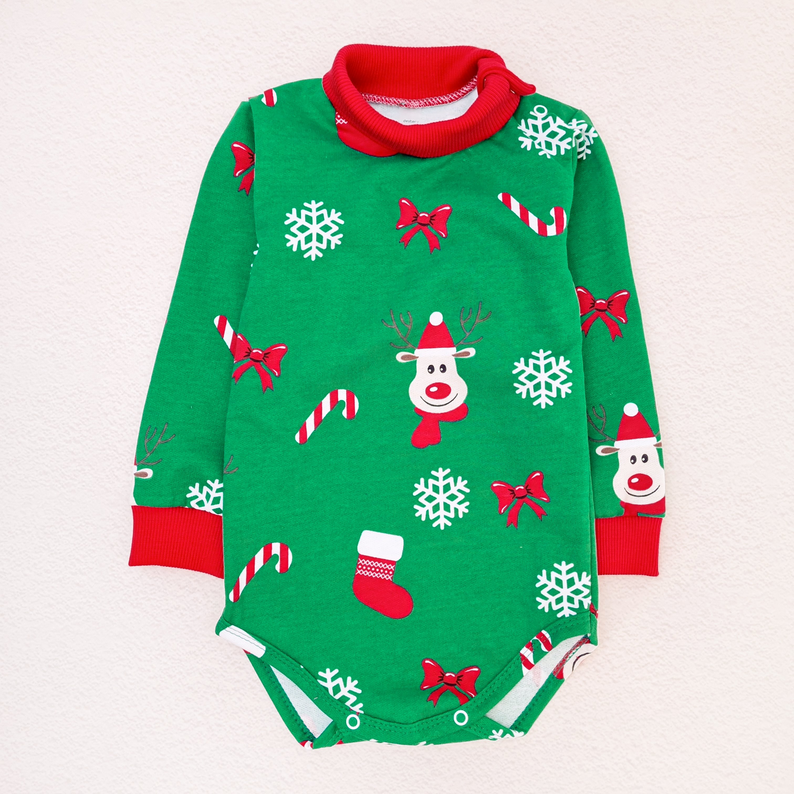 Боди новогодний Dexter's Festive reindeer с высокой горловиной и начесом 98 см Зеленый/Красный (131772669258)