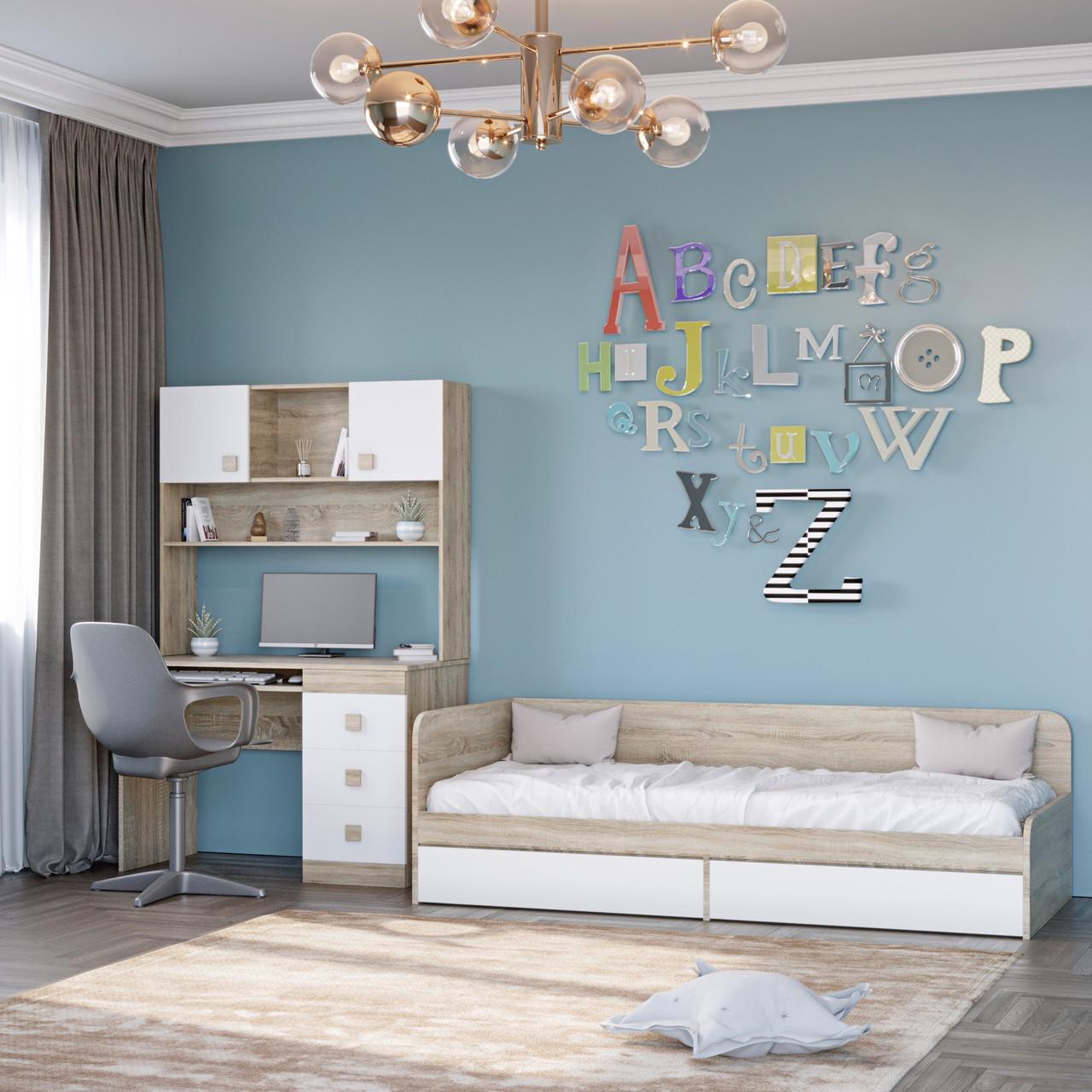 Спальня детская Еверест Соната комплект 9-модульная 3 элемента Дуб Сонома/Белый (DTM-2594) - фото 2 Спальня детская Еверест Соната комплект 9-модульная 3 элемента Дуб Сонома/Белый (DTM-2594) - фото 2