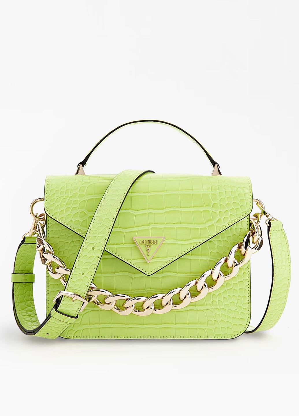 Сумка кросс боди женская из эко кожи GUESS Retour Top Handle Flap HWCG8664200-LIM Лаймовый