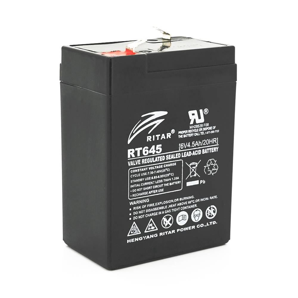 Батарея акумуляторна AGM RITAR RT645 105 Q20 6V 4,5Ah 0,864 кг 2022 рік 70х47х99 мм Black (39067)