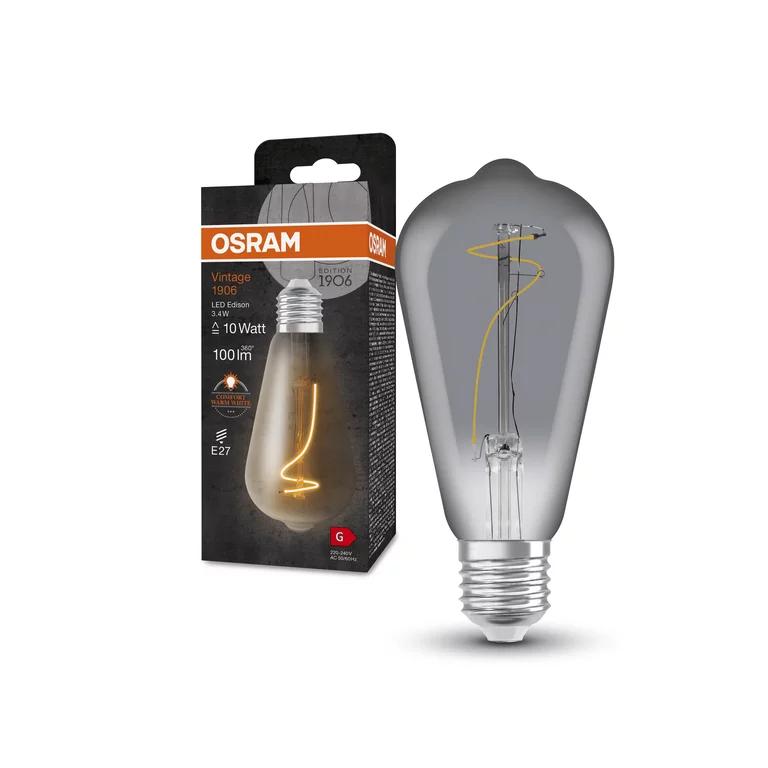 Лампа LED вінтажна Osram 1906 LED філаментна 3,4W 220 V 100 lm 1800K Е27 64x140 мм (4099854091353) - фото 3