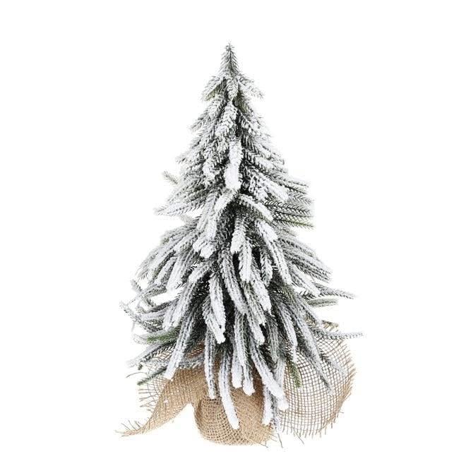 Елка искусственная литая заснеженная в джутовом мешочке 35 см (12570)