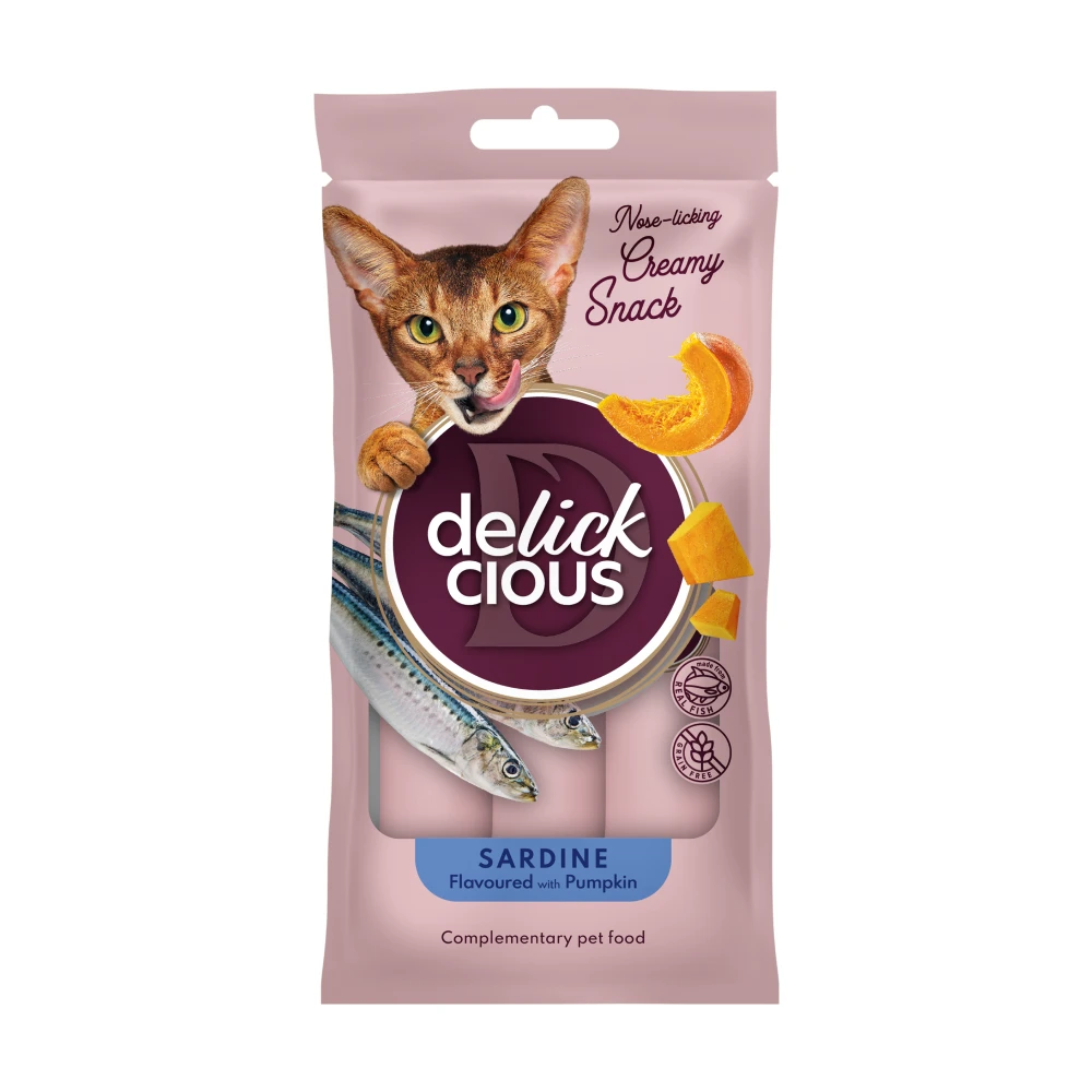 Кремові ласощі для котів DELICKCIOUS з сардиною та гарбузом стік 15 г (2441174923)