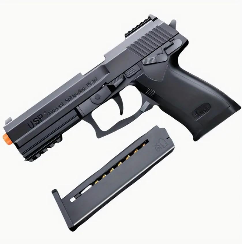 Игрушечный пластиковый автоматический пистолет USP стреляет пластиковыми пулями с гильзой (usp1)