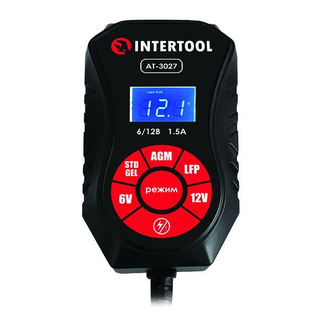 Устройство зарядное Intertool AT-3027 6/12V 1,5А 230V зимний режим зарядки/дисплей/емкость заряжаемого аккумулятора 1,2-40 Aч