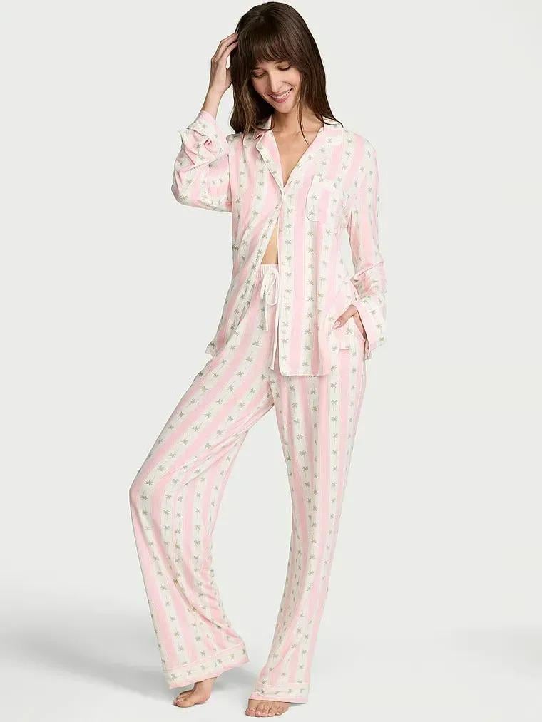 Пижама модал Victoria's Secret SoSoft Мода Long Pajama Set Pretty Blossom Palms Regular полоска S Розовый (27303399)