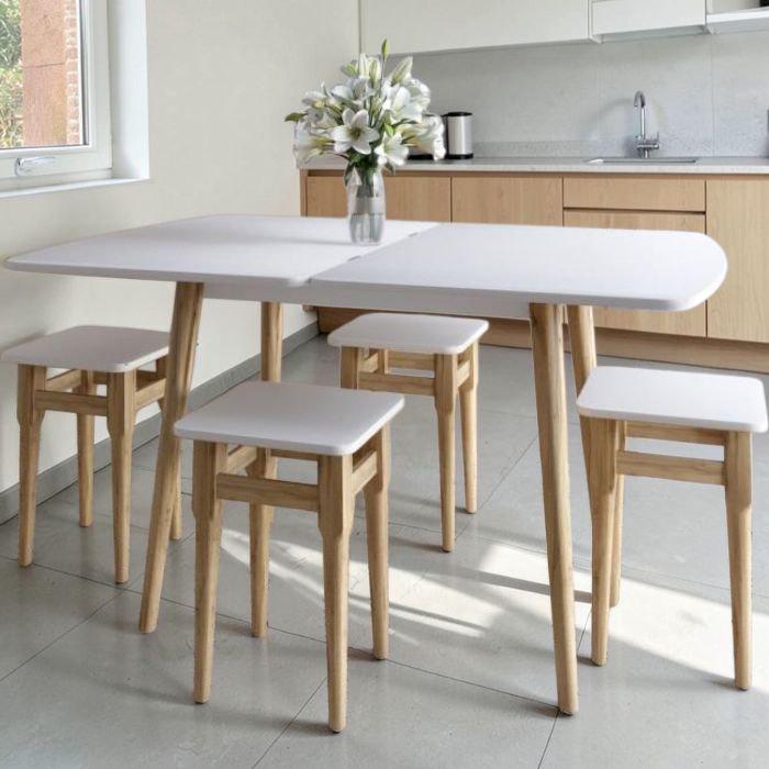 Стол обеденный раскладной на деревянных ножках Маями-3 2 мм 1200x900x745 мм Белый