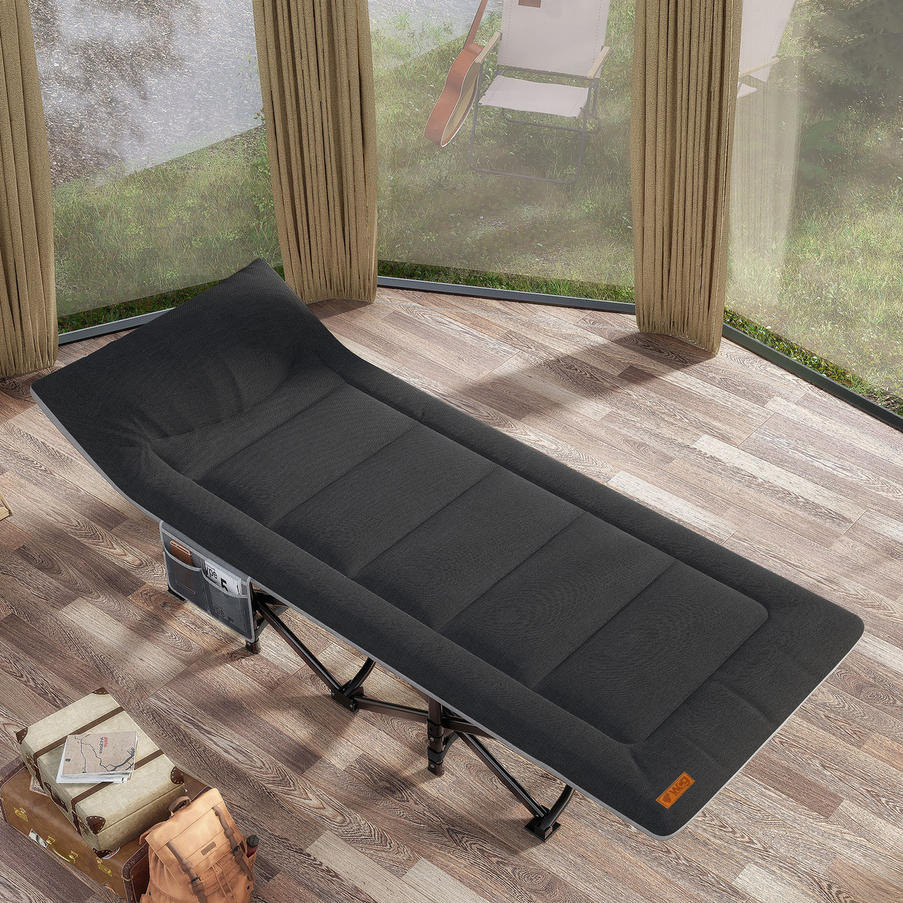 Шезлонг раскладной WCG CC-S10 рс матрасом и подушкой Черный (CC-S101) - фото 6