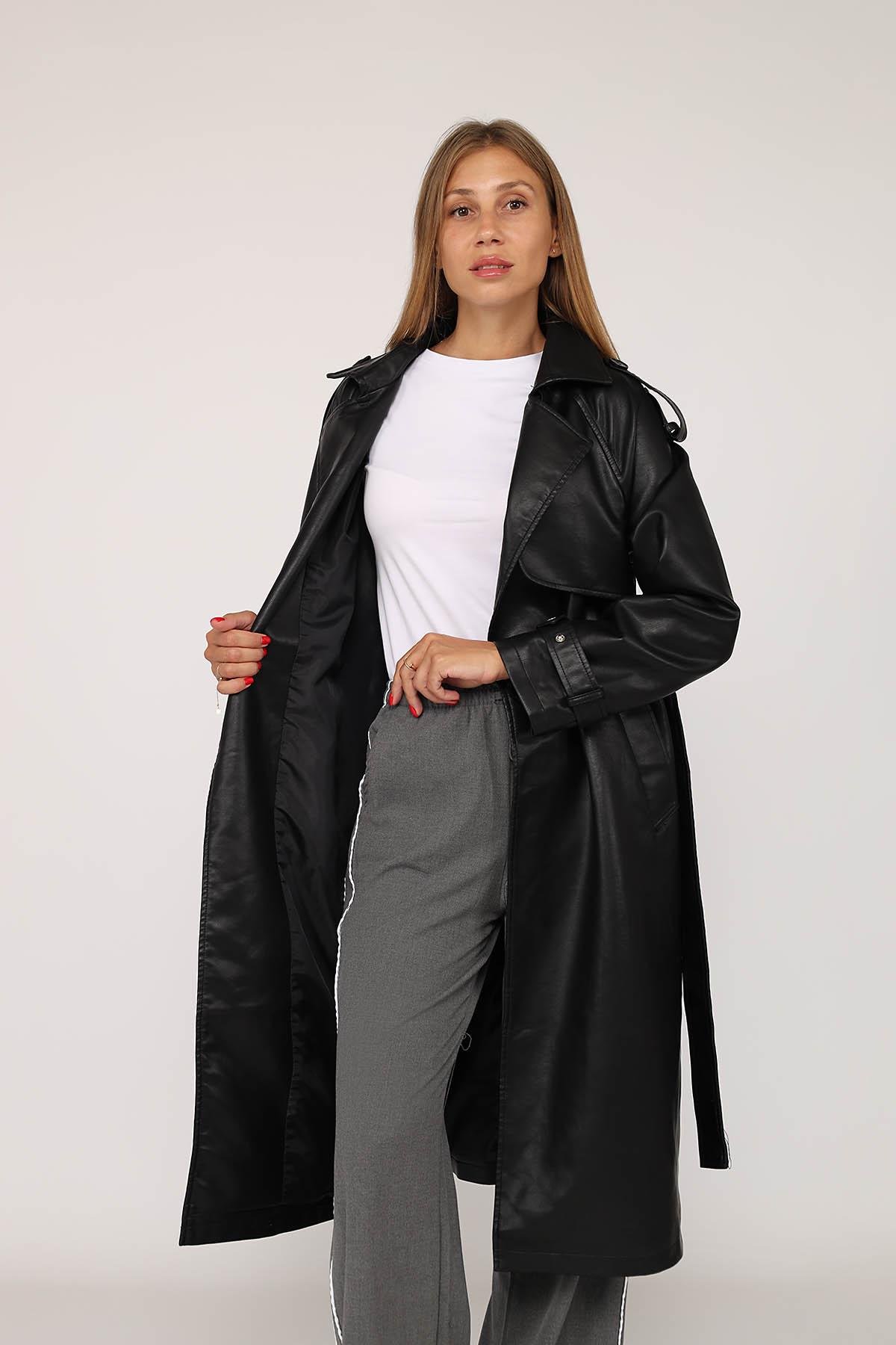 Плащ жіночий ЦБ-00277871 р. 48 Чорний (28425570) - фото 11 Плащ жіночий ЦБ-00277871 р. 48 Чорний (28425570) - фото 11