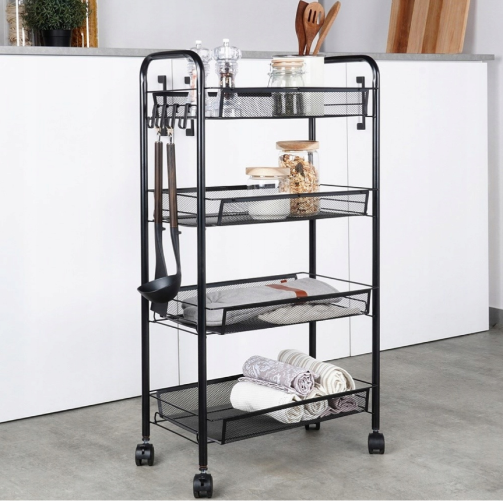 Стеллаж этажерка Bonro B-074 с 4 металлическими полками на колесах Черный (106-76-42400119) - фото 5 Стеллаж этажерка Bonro B-074 с 4 металлическими полками на колесах Черный (106-76-42400119) - фото 5
