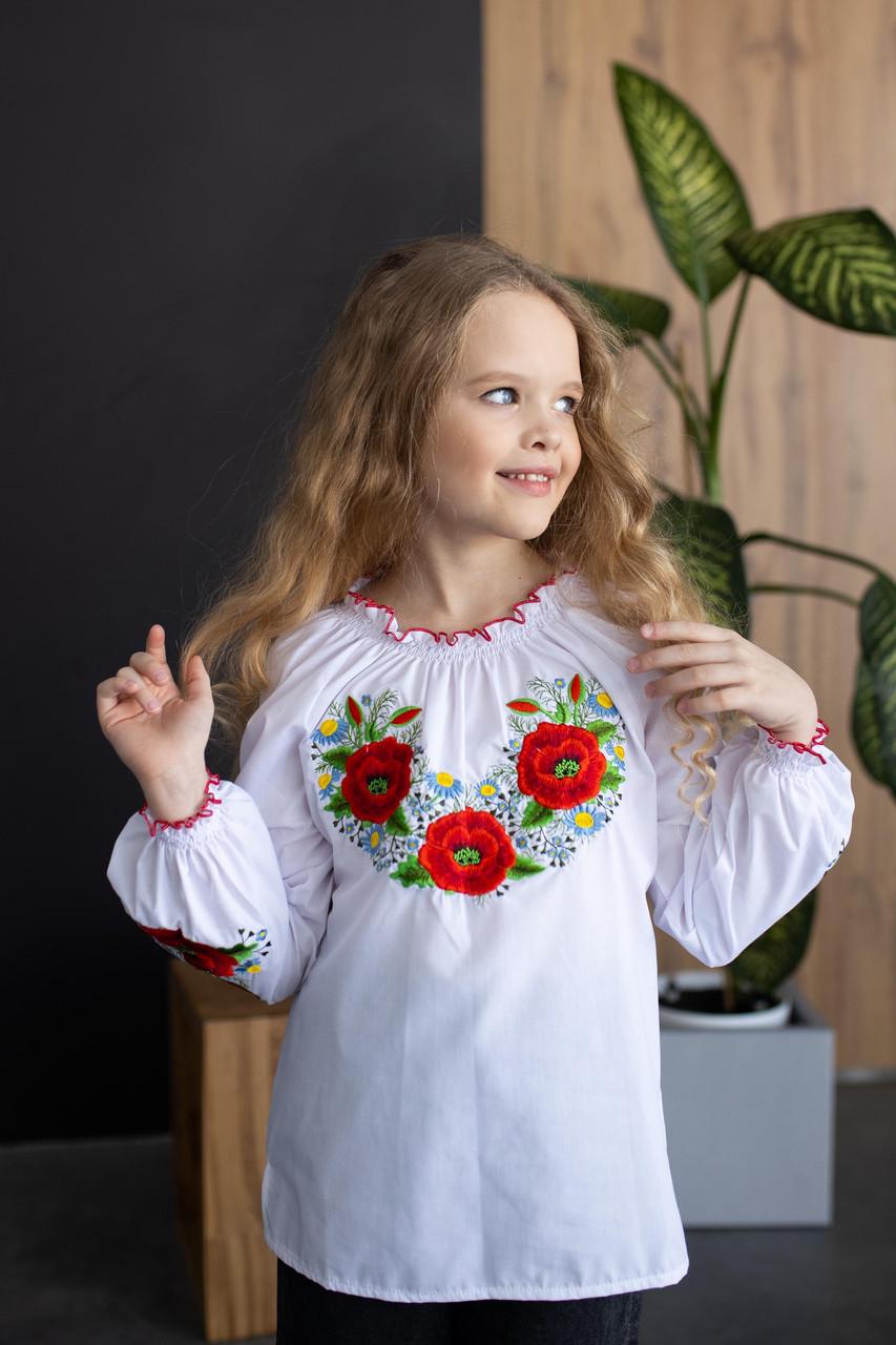 Вишиванка для дівчинки із пишними рукавами Melanika Маків цвіт D-37-122-128 см