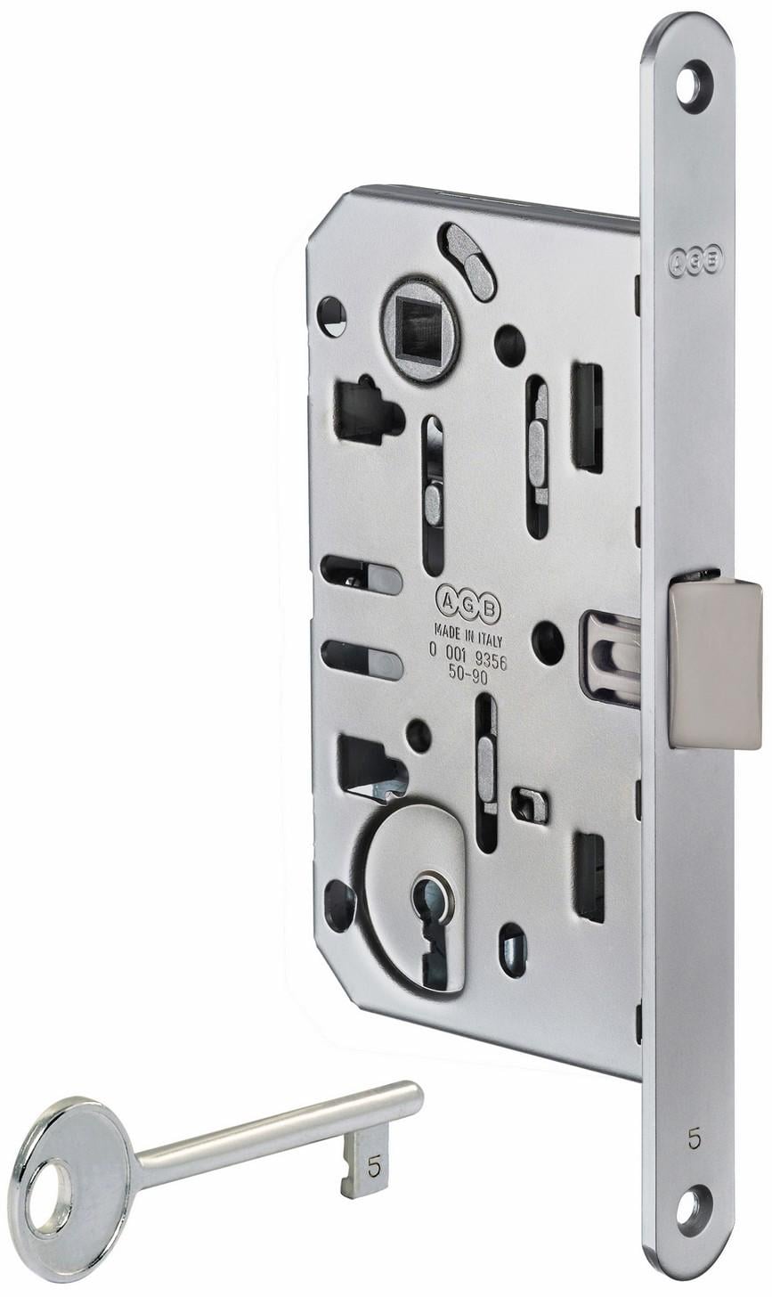 Замок врезной межкомнатный AGB Mediana Evolution BB 90/50 мм Никель (B01101.50.06)