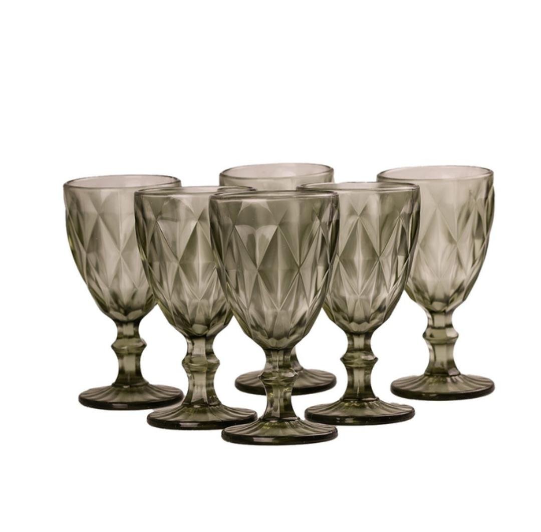 Набор бокалов для вина TS Kitchen HP035GR из толстого стекла граненых фигурных 6 шт. по 300 мл Зеленый (HP035GR)