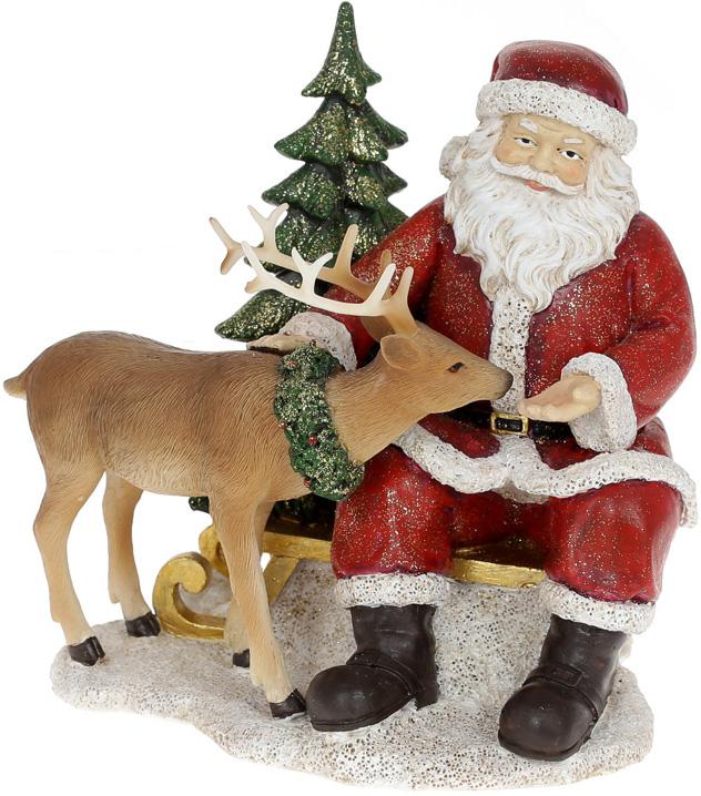 Декоративная статуэтка Санта с Оленем 17 см полистоун Красный (BD-707-892)