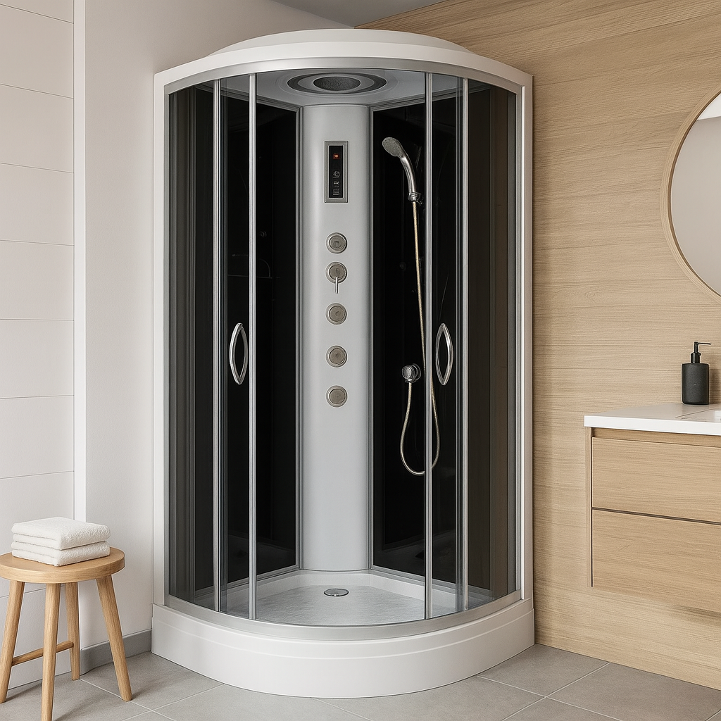 Душевой бокс закрытый KO&PO полукруглый с гидромассажем и электроникой поддон 15 см тонированное стекло 90х90х215 см (C14842)