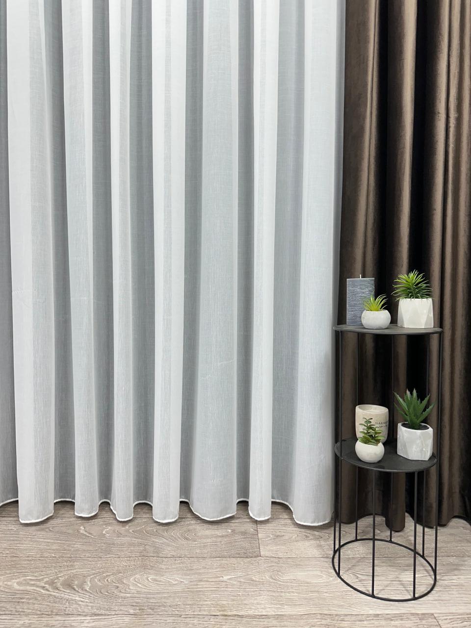 Тюль готовий з обтяжувачем креп-льон однотонний матовий на тасьмі 6 см 400x270 см Молочний (1100 К Т29) - фото 1 Тюль готовий з обтяжувачем креп-льон однотонний матовий на тасьмі 6 см 400x270 см Молочний (1100 К Т29) - фото 1