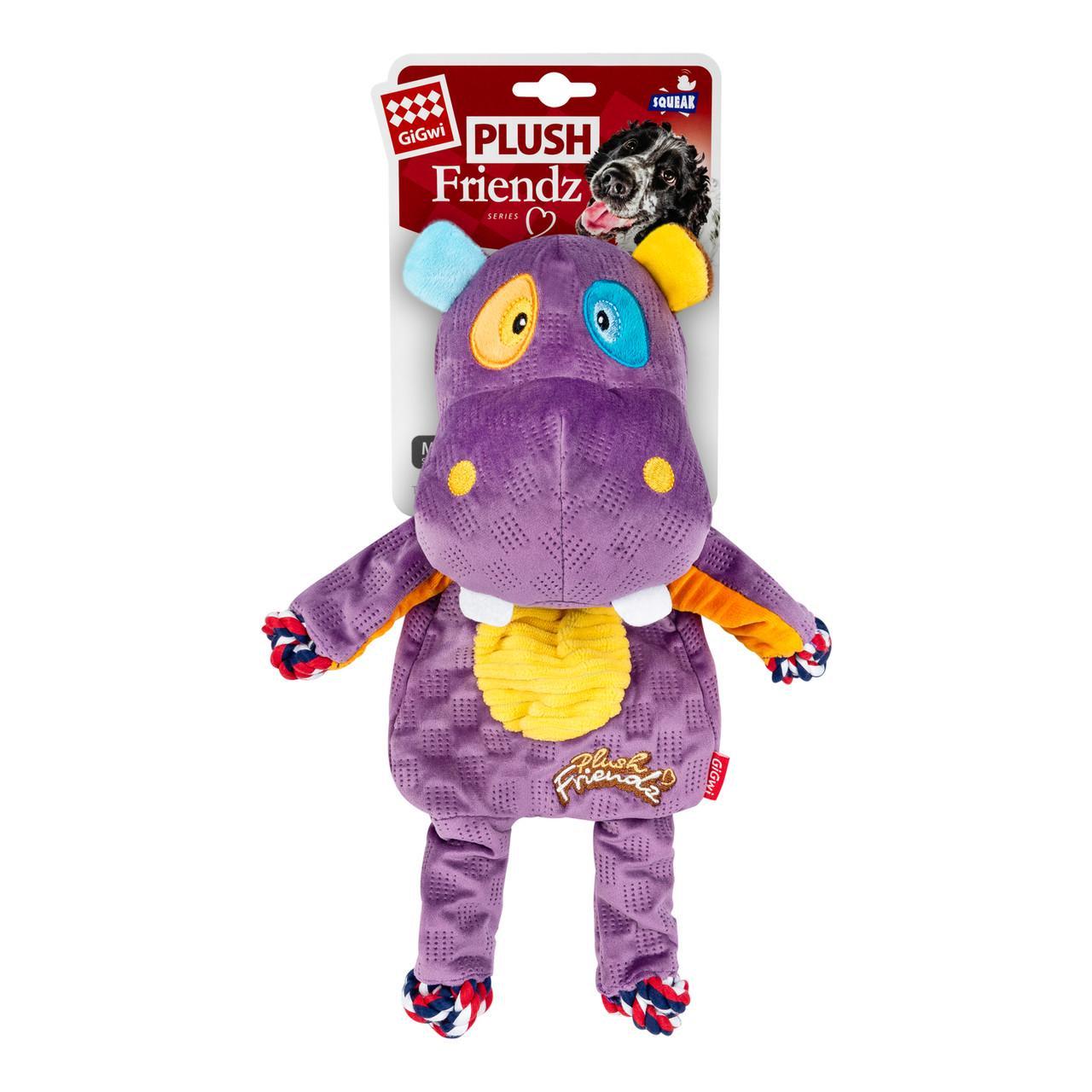 Игрушка для собак GiGwi Plush Бегемот с веревками и пищалкой текстиль 34 см (2255) - фото 2