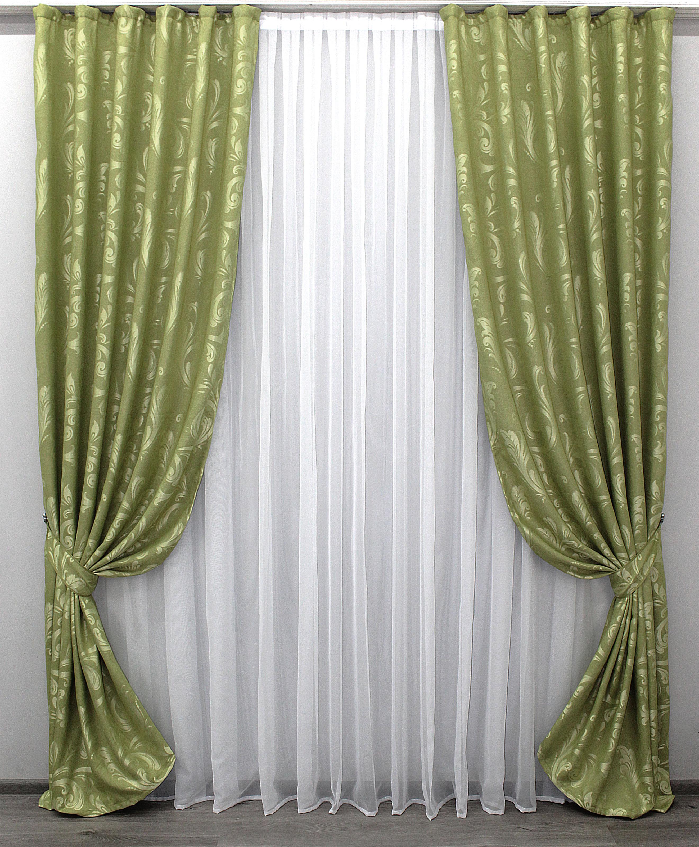 Комплект штор VR-Textil Лилия № 1003ш лен 100х270 см 2 шт. Салатовый (31-384)