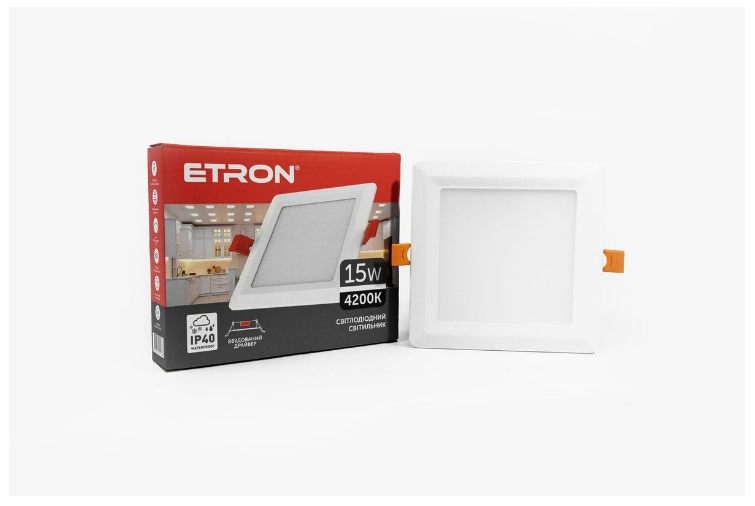 Светодиодный светильник ETRON 15W 4200K Ир20 квадрат (25028594)