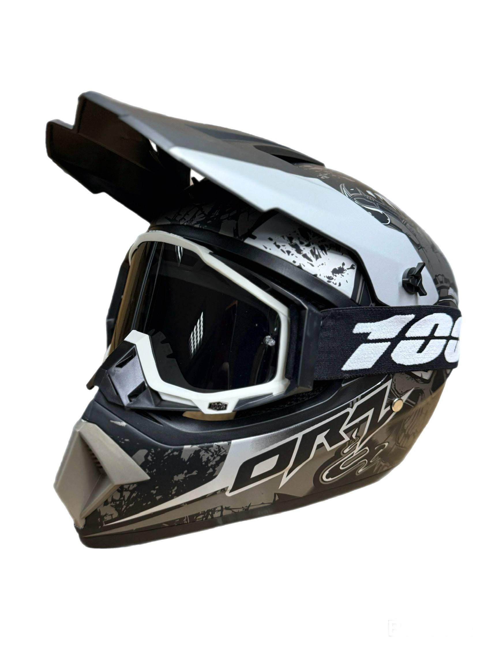 Мотошлем эндуро кроссовый Helmet Rudeless XL Серый и очки Profi 100% Черно-белый (0515) Мотошлем эндуро кроссовый Helmet Rudeless XL Серый и очки Profi 100% Черно-белый (0515)