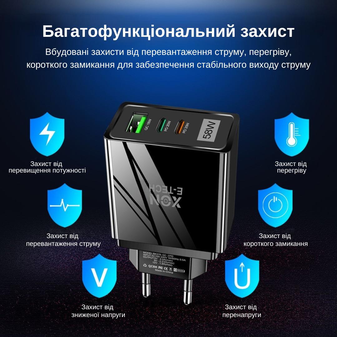 Зарядний пристрій XON PowerCharge USB Type-C 58W Чорний (PCWA058020A1С2B 6068) - фото 5