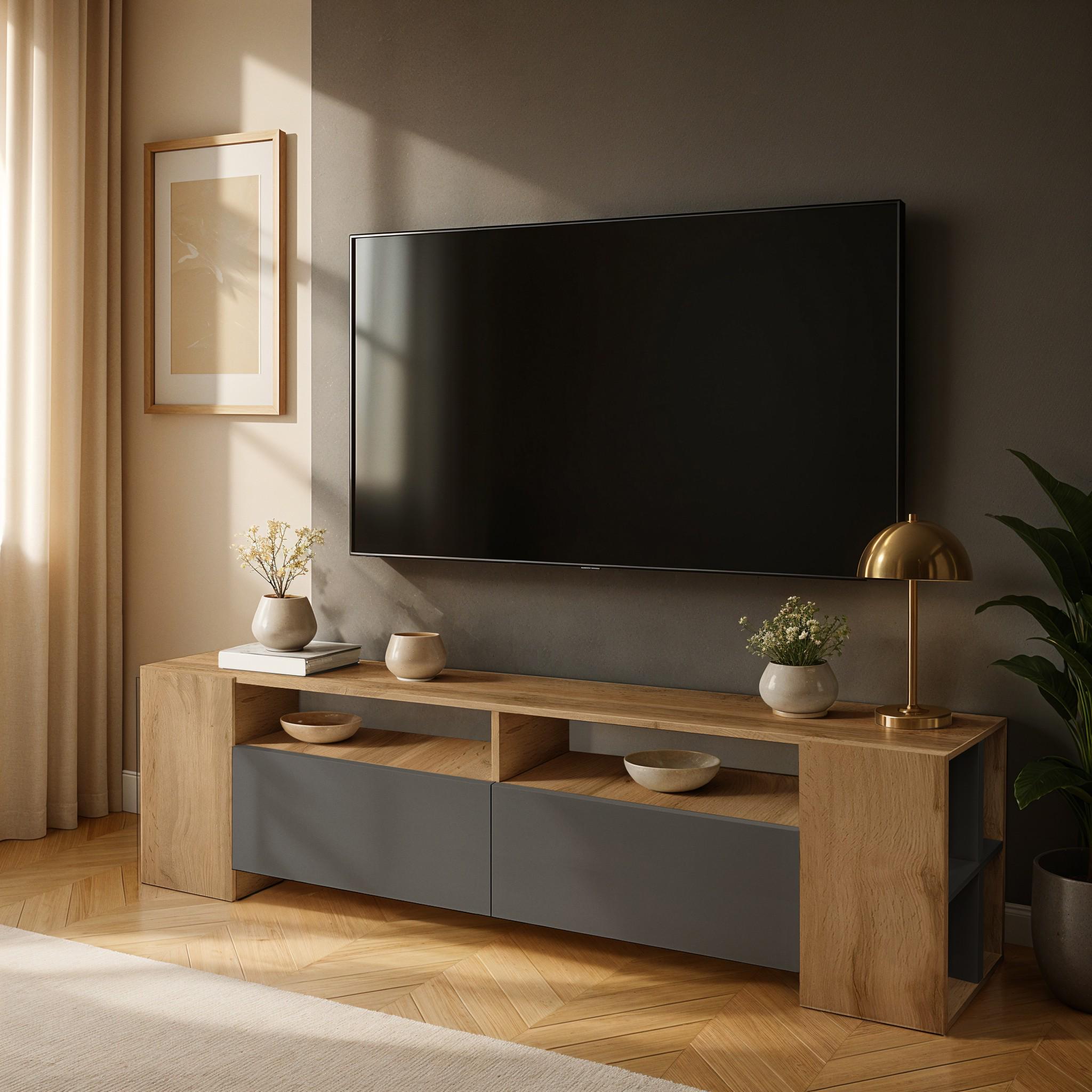 Тумба под телевизор Baru 1800х336х468 мм Дуб Аппалачи/Антрацит