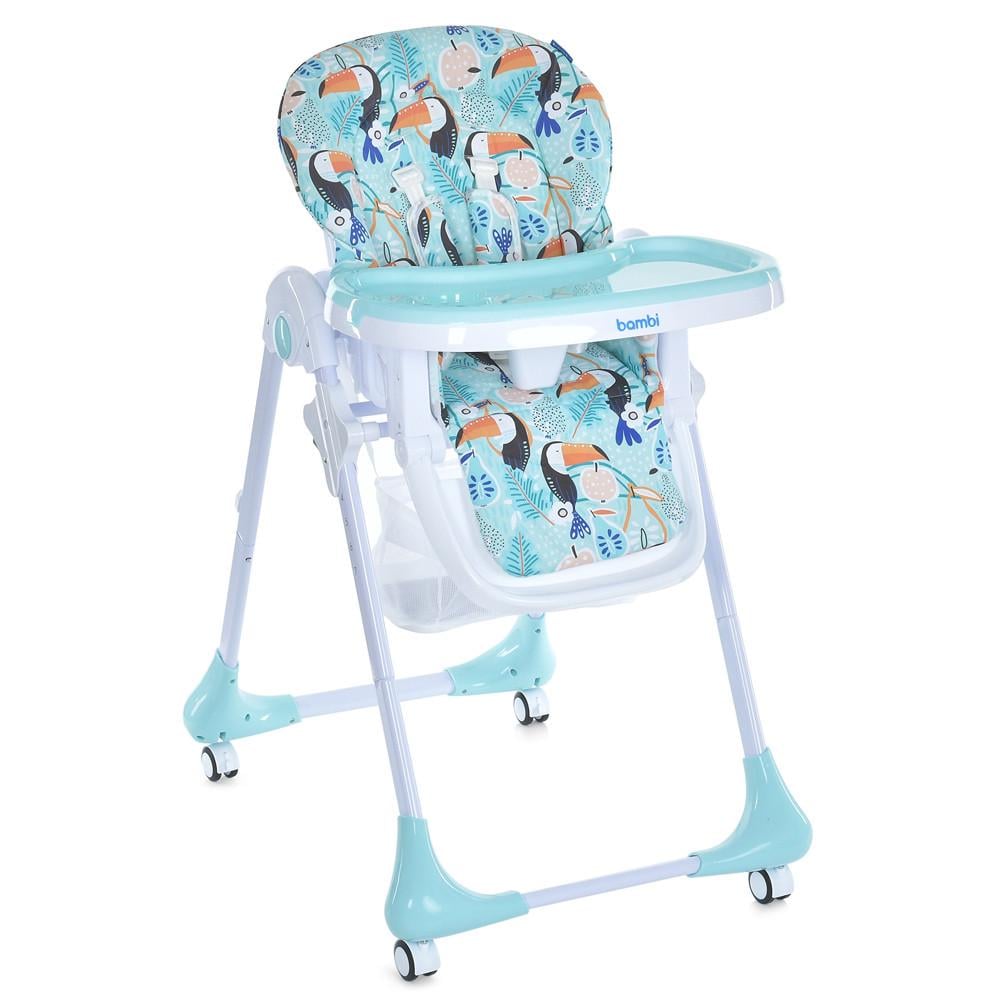 Стульчик детский для кормления Bambi M 3233 Toucan Mint пластиковый с регулировкой спинки 60х88х109 см Голубой (150-7-M 3233 Toucan Mint)