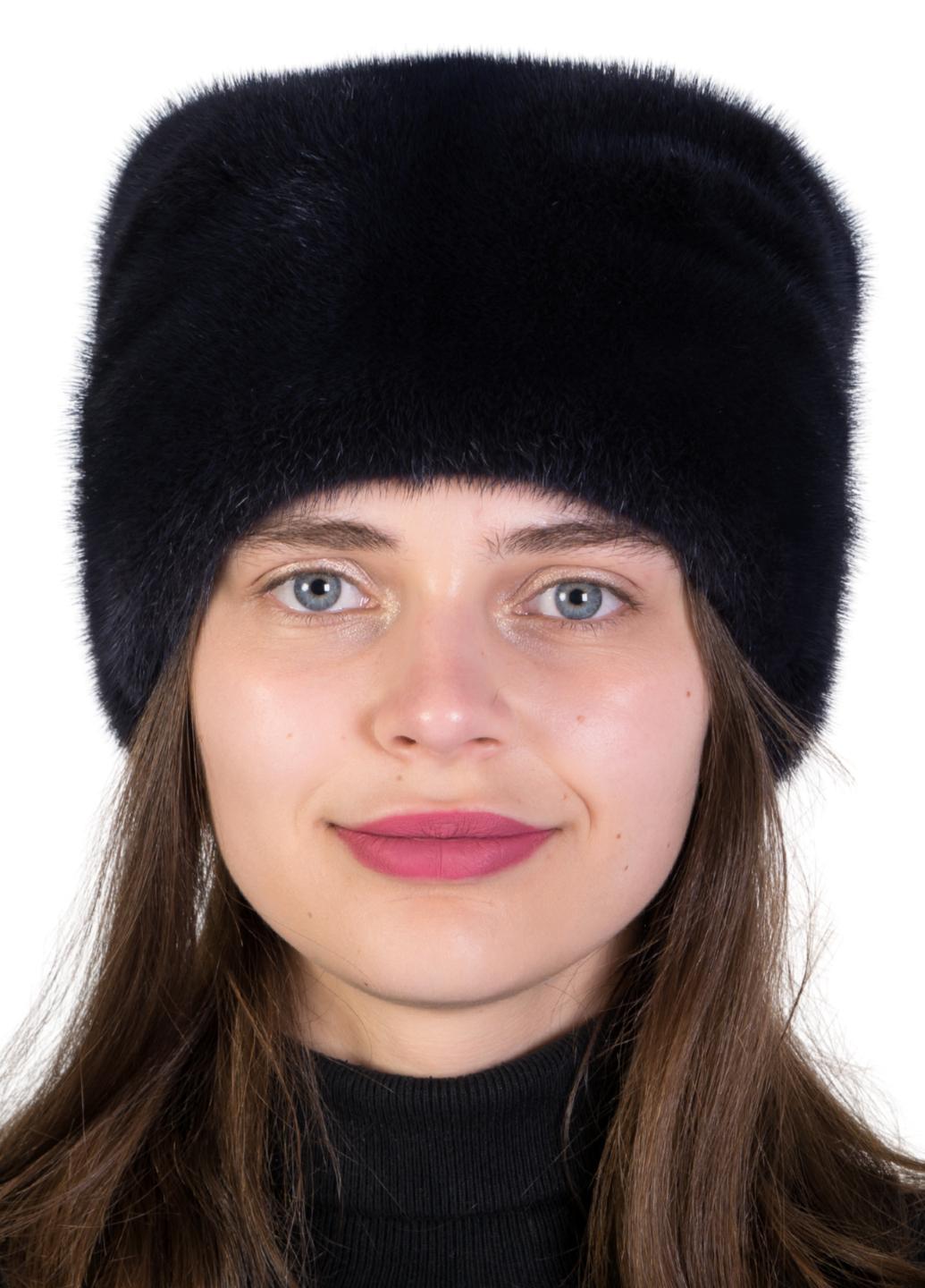Женская кубанка Меховой стиль Адель из натурального меха норки XL-XXL Темно-синий (080/Е)
