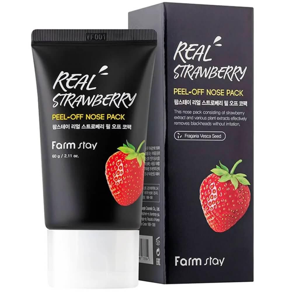 Маска-пленка для носа Farmstay Real Strawberry Peel-Off Nose Pack успокаивающая 60 г (8809480773754)