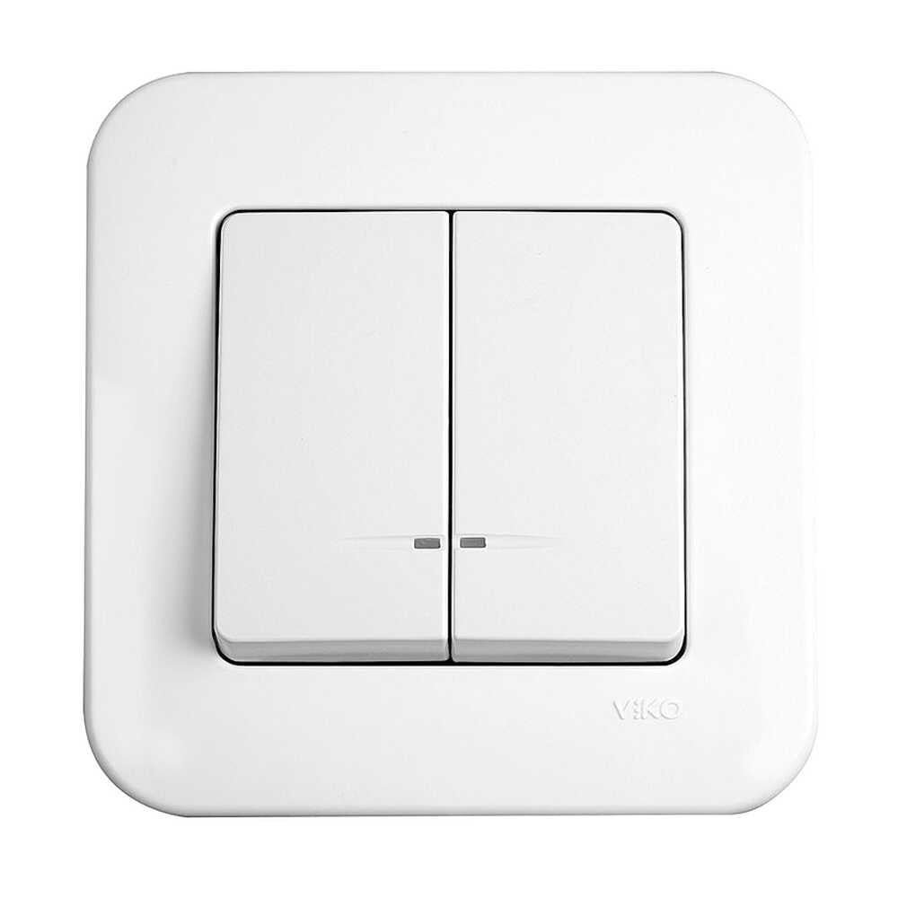 Выключатель двухклавишный Viko Rollina с подсветкой Белый (90420050)