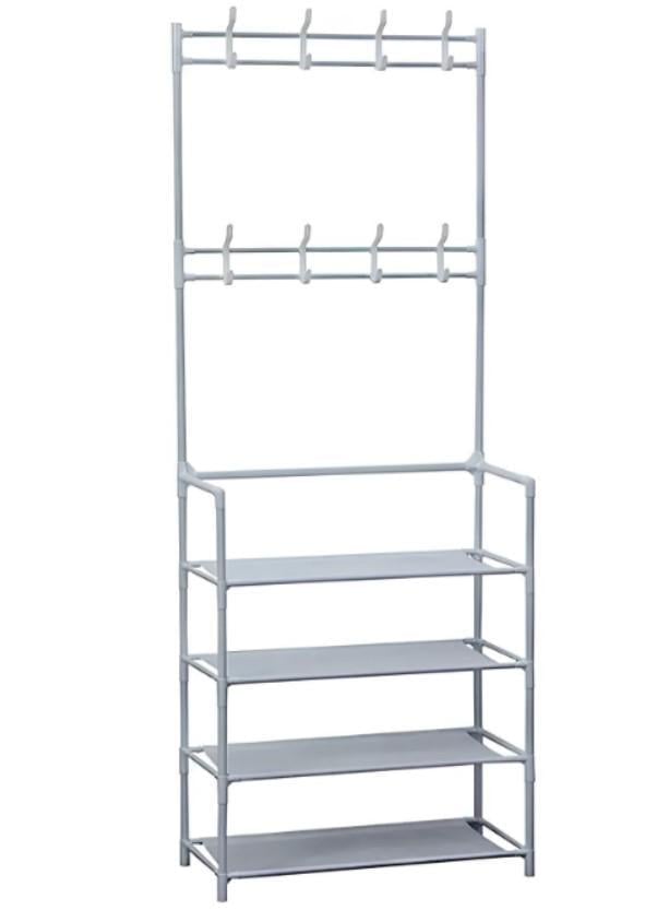 Вешалка напольная с крючками и полками для обуви 154x60x29,5 см Белый (2104618621)