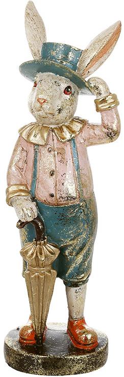 Статуэтка Кролик в шляпе с зонтиком полистоун с золотой талией 31 см