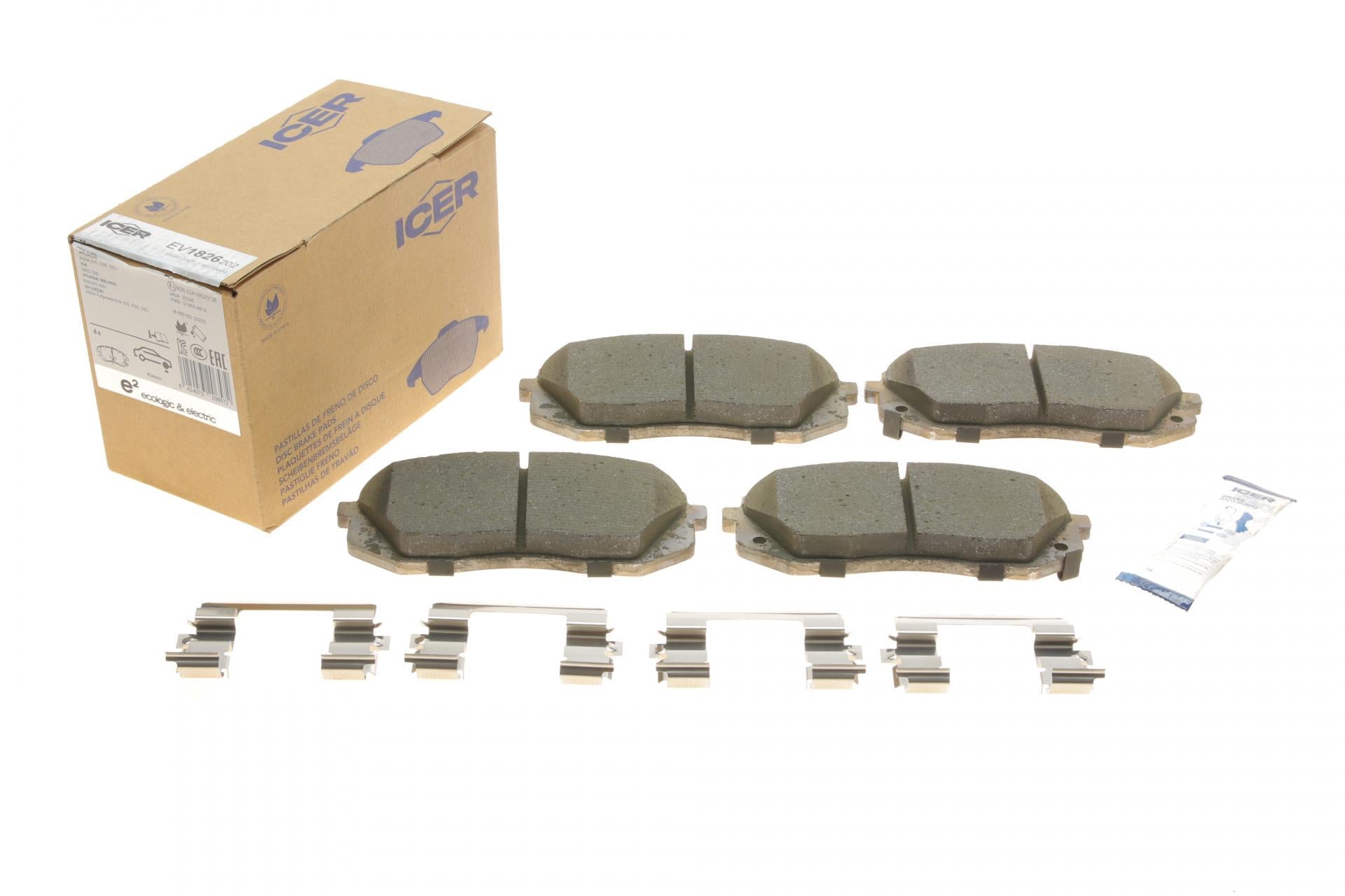 Колодки тормозные передние ICER Hyundai Kona 18-/Kia Niro 18-22/Soul EV 14- (EV1826-202 ICER) Колодки тормозные передние ICER Hyundai Kona 18-/Kia Niro 18-22/Soul EV 14- (EV1826-202 ICER)