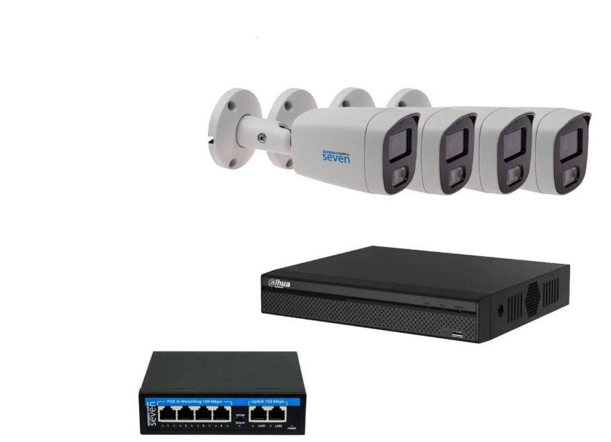 Комплект IP-видеонаблюдения Dahua DH-IP1124OW-5MP на 4 цилиндрические 5 Мп IP-камеры