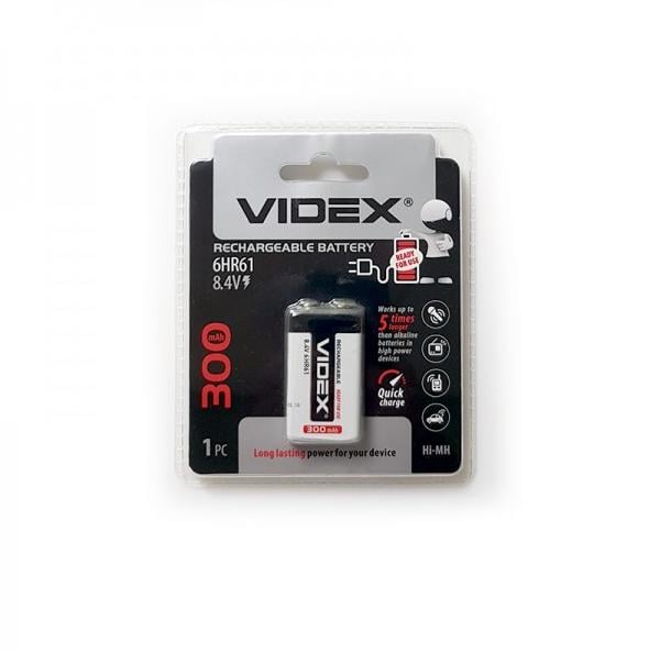 Батарейка щелочная Крона Videx 6HR61 300 mAh Ni-MH