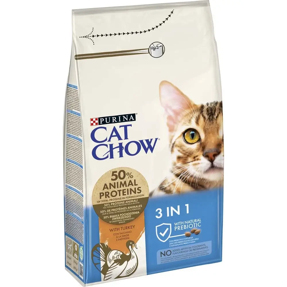 Сухий корм Cat Chow Feline 3 in 1 для дорослих котів потрійної дії курка 1,5 кг (7613034155139)
