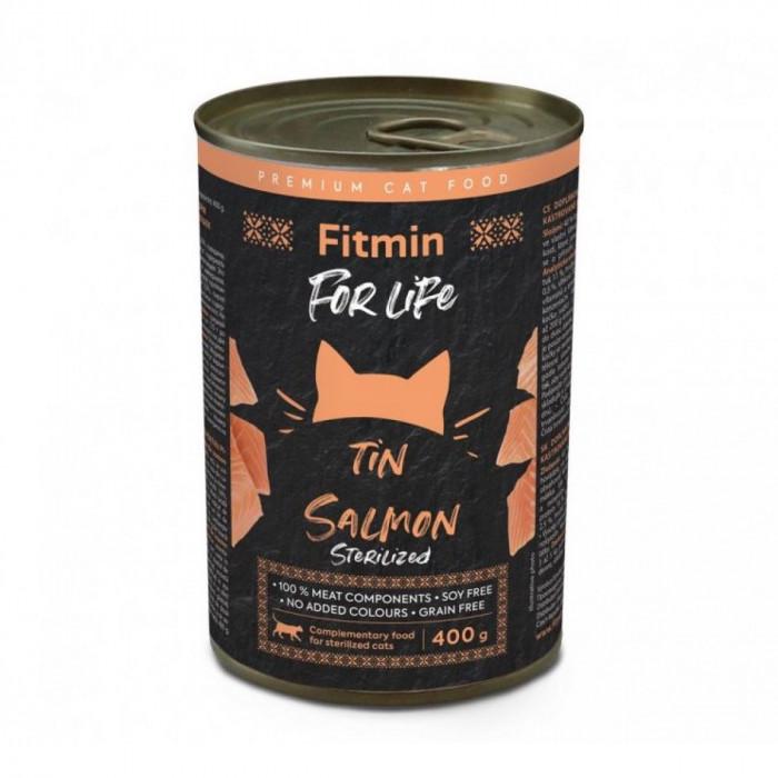 Корм полнорационный консервированный для стерилизованных котов Fitmin cat For Life tin sterilized salmon лосось 400 г (A-008831)