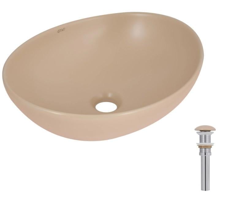Раковина накладная овальная Qtap Dove с донным клапаном Beige (QTDOV188SB49784)