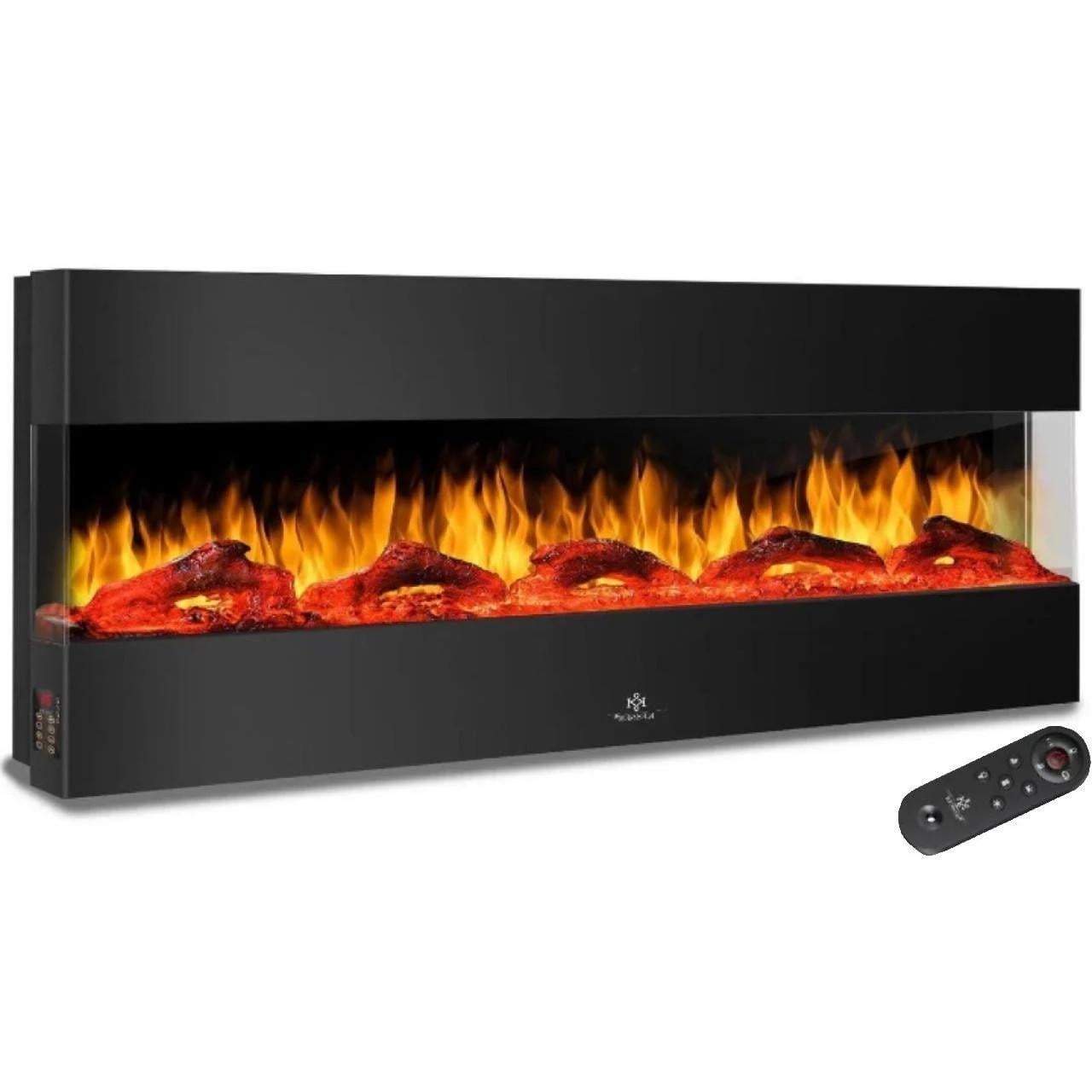 Камин электрический KESSER 3D с 9 режимами светодиодного пламени 138 см Черный