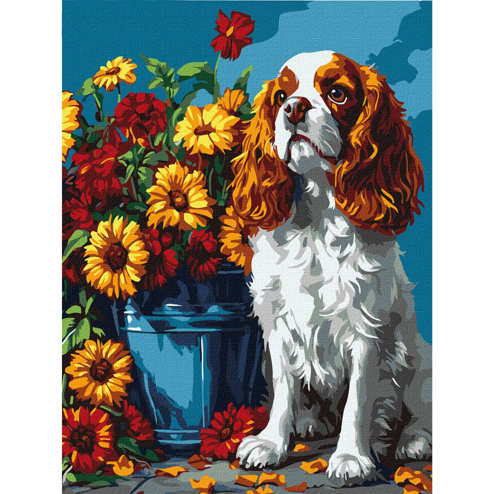 Картина по номерам Ideyka Спаниель и цветы 30х40 см (KHO6673)