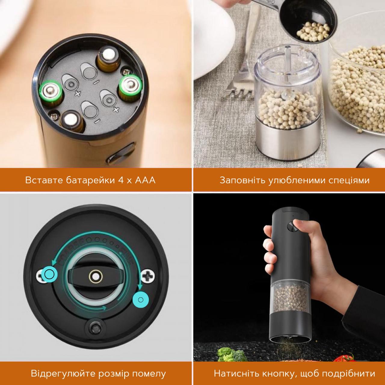 Электромльница для специй с подсветкой на батарейках (782379B) - фото 6