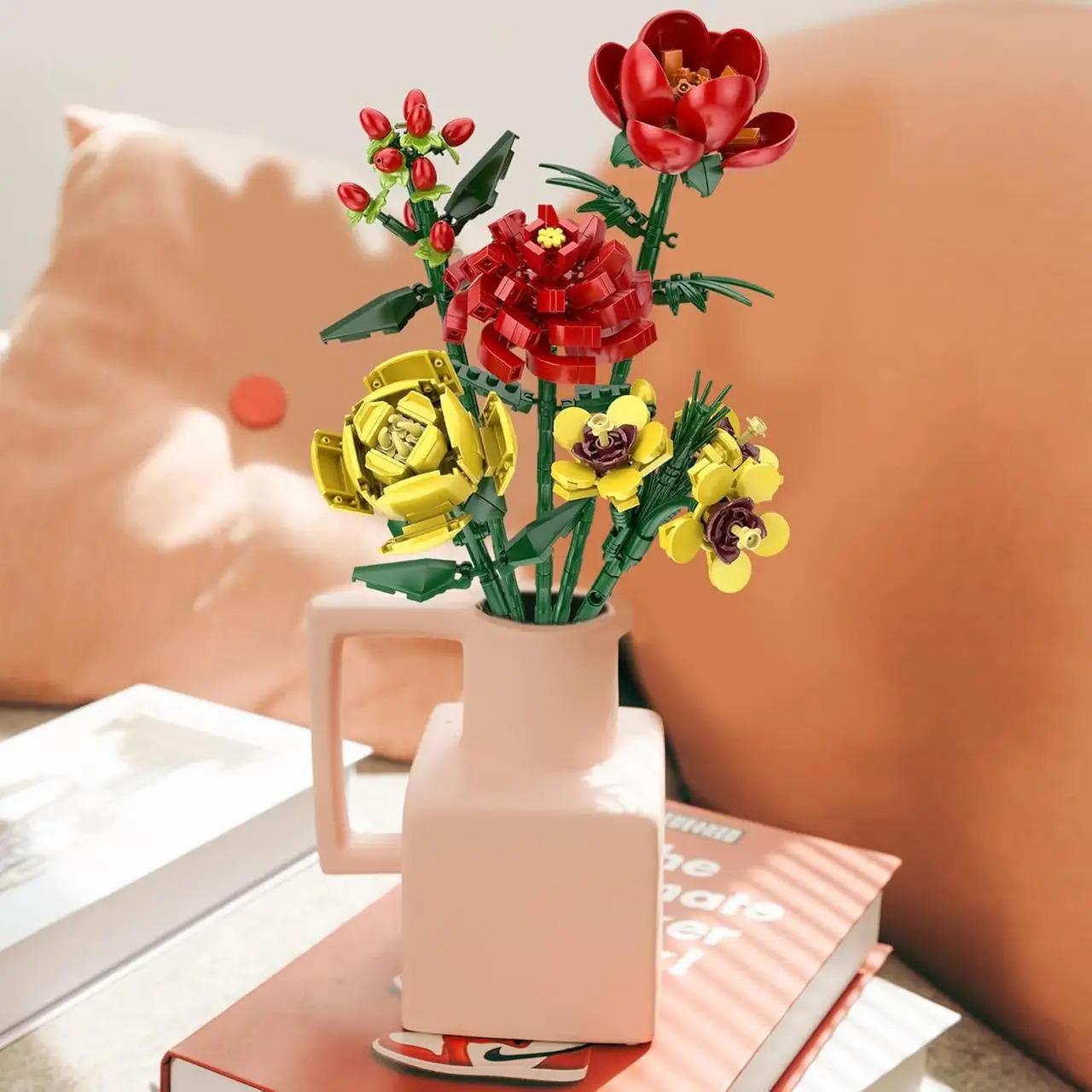 Конструктор интерьерный Букет цветов с красными и желтыми цветами 494 дет. - фото 3