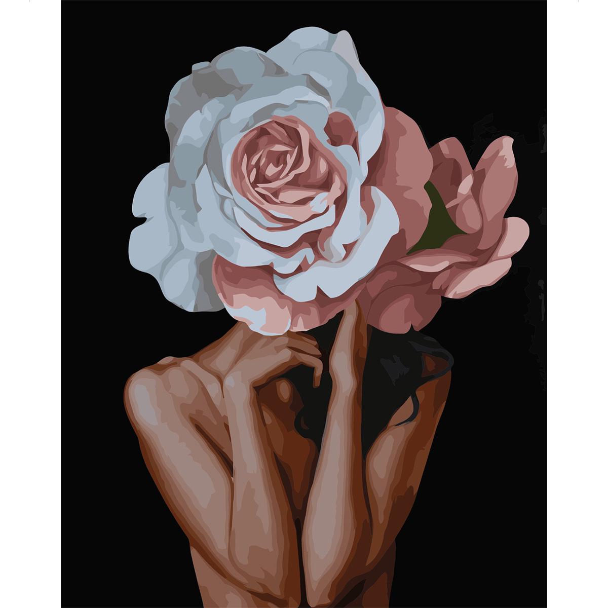 Картина по номерам Strateg Премиум Девушка-пион с лаком 40х50 см (VA-3090)