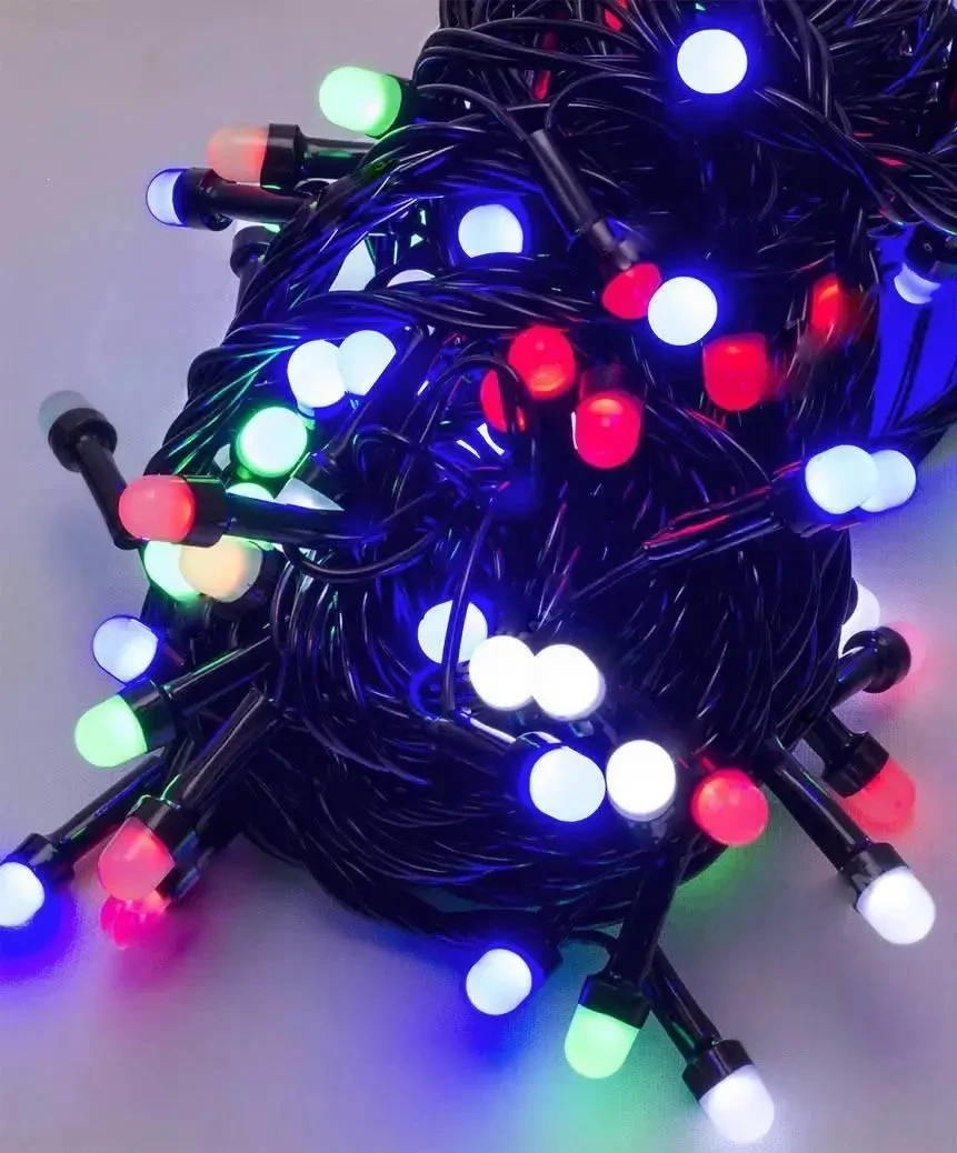 Гирлянда уличная 100 LED провод каучуковая 2,2 мм 10 м Черный от сети Разноцветный свет (SZ-1420-54)