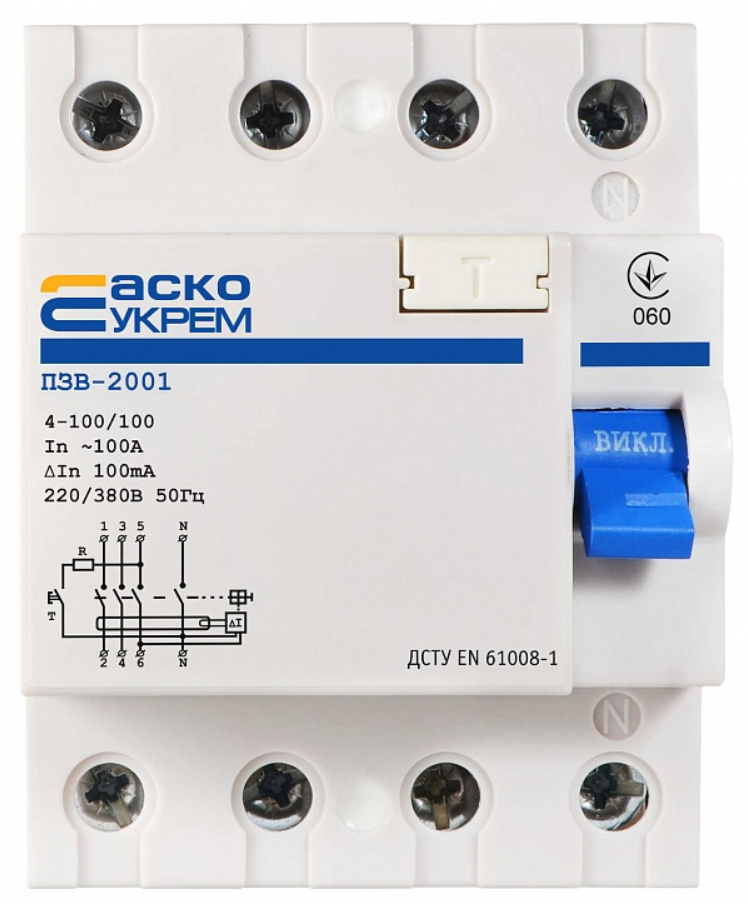 Устройство защитного отключения АСКО-Укрем ПЗВ-2001 4P 100А 100 мА тип AC (A0020010019)