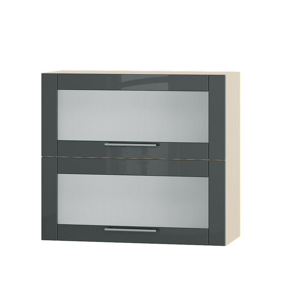 Шкаф верхний Эверест Акрил модуль Верх витрина ВВ14-800 80х30х72 см Антрацит глянец/Дуб Молочный (04574)