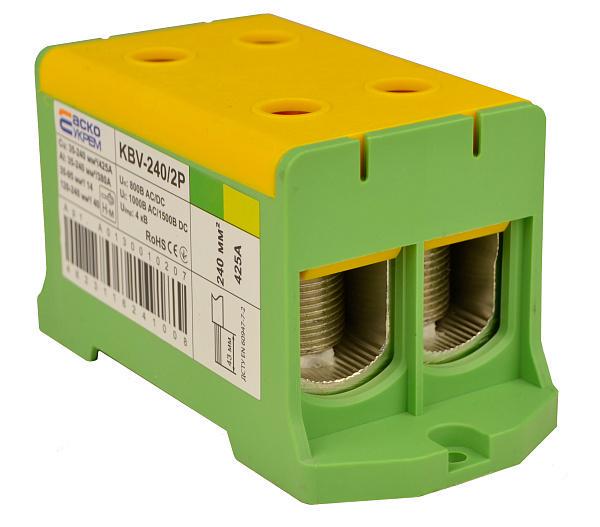 Клема ввідна силова АСКО KBV 35-240 мм.кв 425А 2-2 800V AC Жовто-зелена (A0130010207)