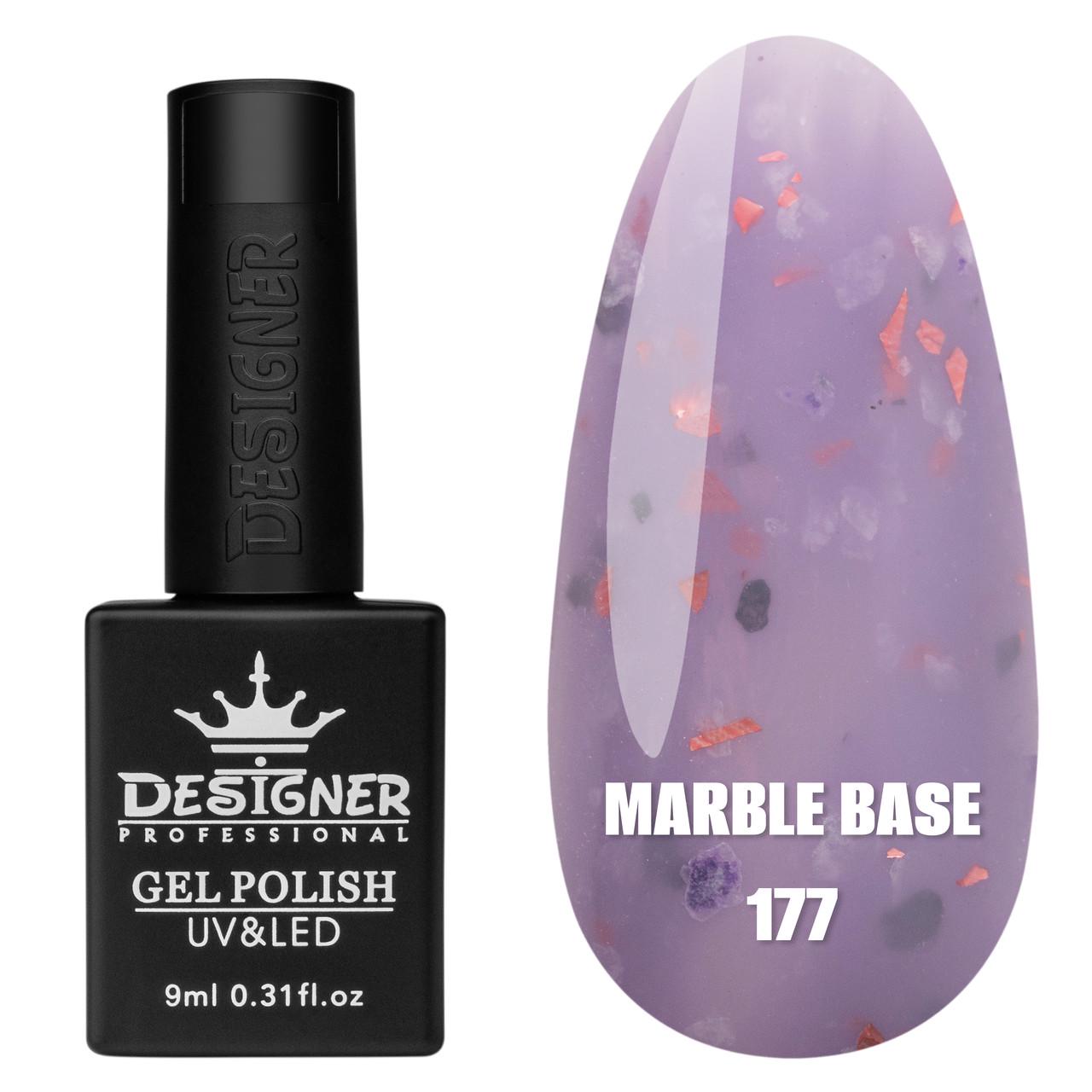 База цветная камуфлирующая Marble base Дизайнер с разноцветными хлопьями Юки для маникюра 9 мл Темно-фиолетовый 177 База цветная камуфлирующая Marble base Дизайнер с разноцветными хлопьями Юки для маникюра 9 мл Темно-фиолетовый 177